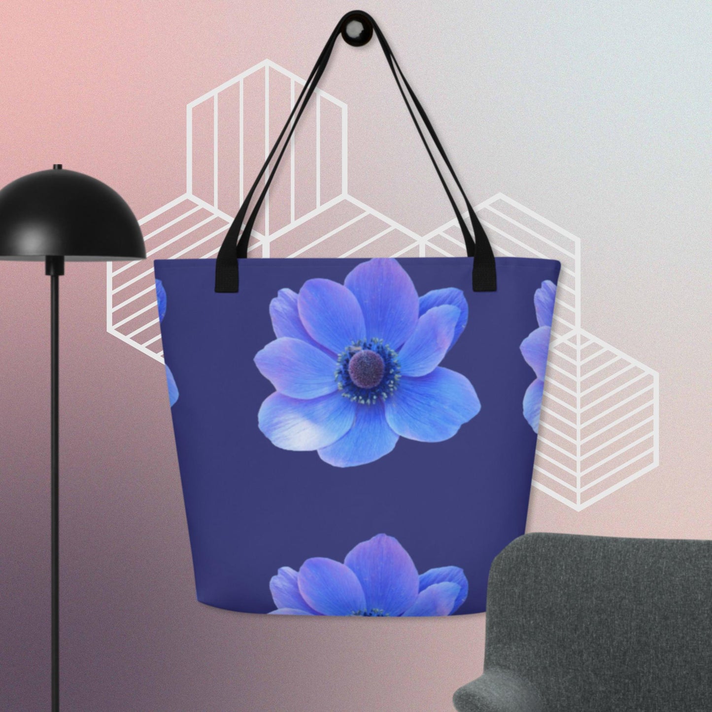 Calmness Designs Rose Blue Flowers, All-Over Print Large Tote Bag