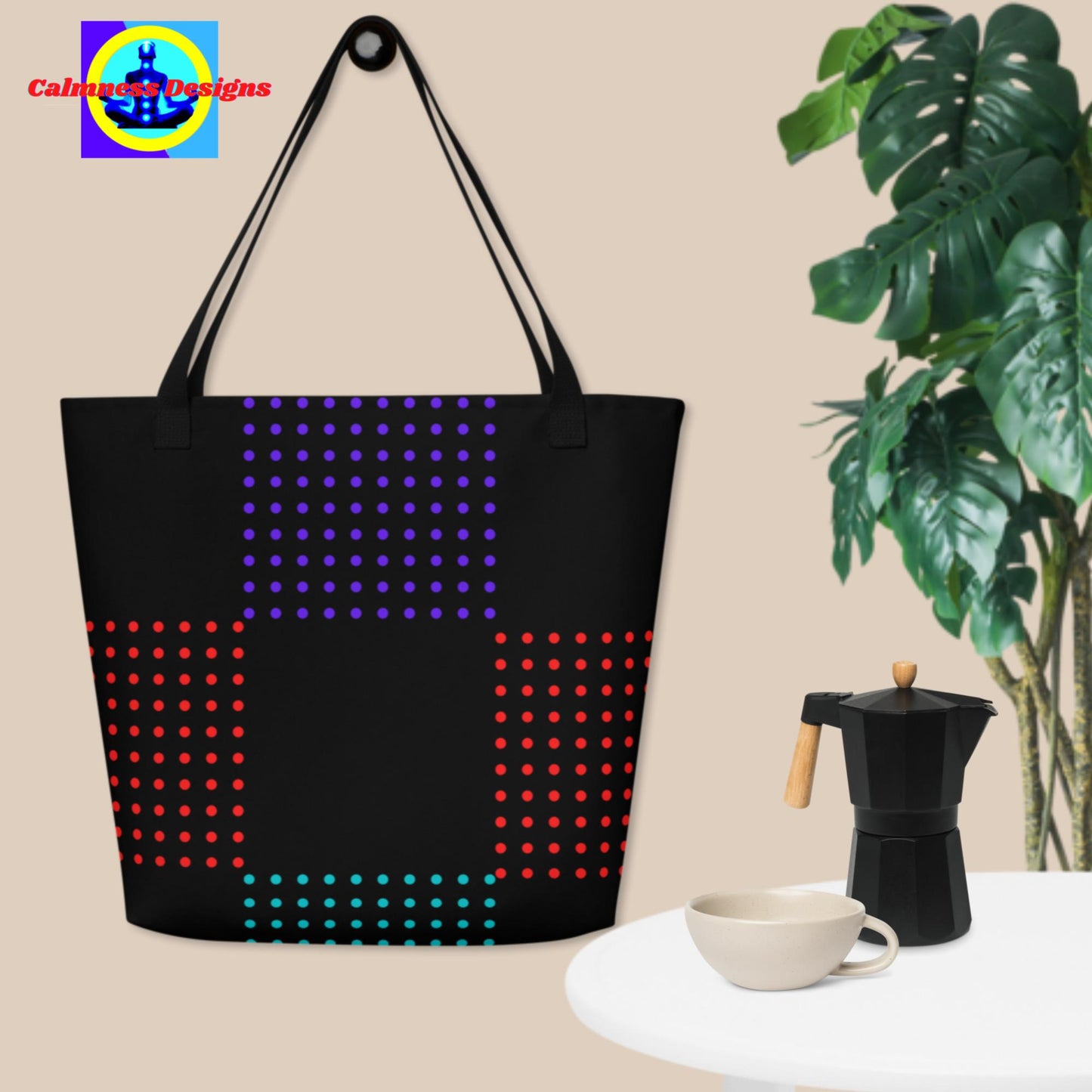 Calmness Designs, Dotted Colors, Designer's Styles, All-Over Print Large Tote Bag