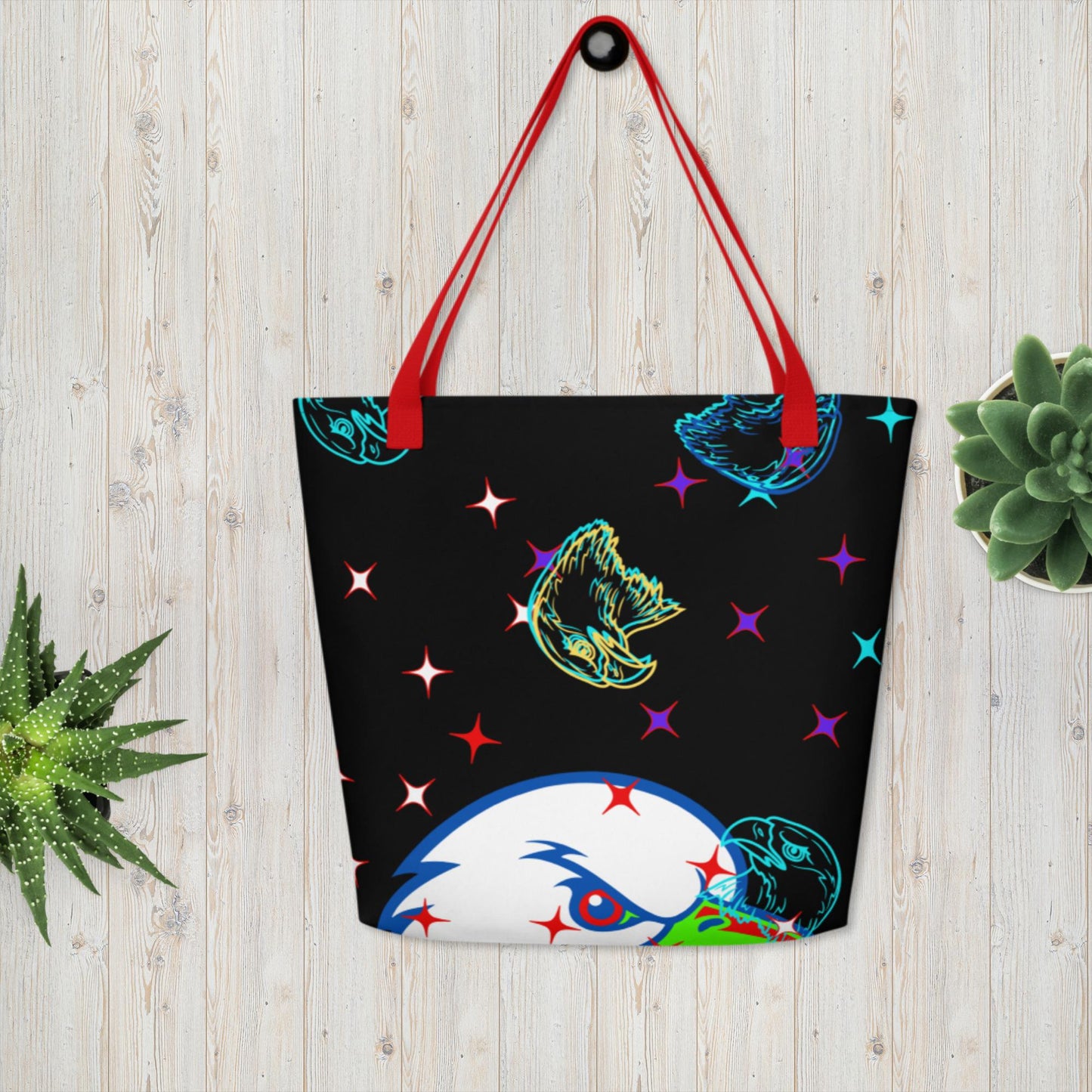 BALD-HEAD EAGLE, STARS,, All-Over Print Large Tote Bag