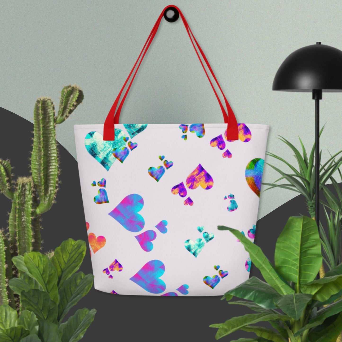 Static Hearts, All-Over Print Large Tote Bag
