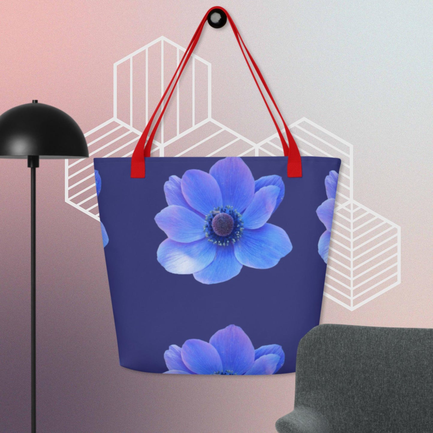 Calmness Designs Rose Blue Flowers, All-Over Print Large Tote Bag
