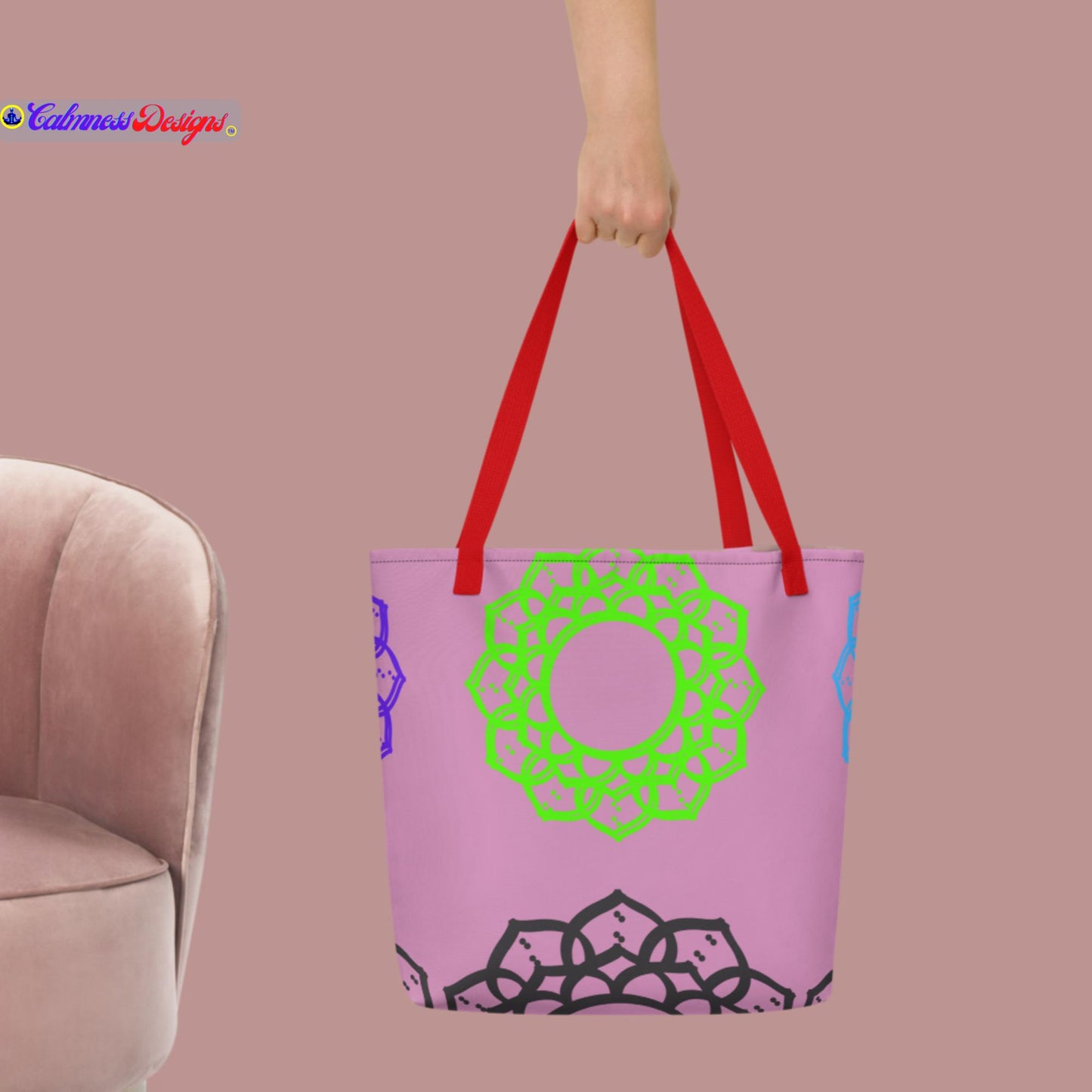 Dotted Lines Sahasrara Chakra Symbol, All-Over Print Large Tote Bag