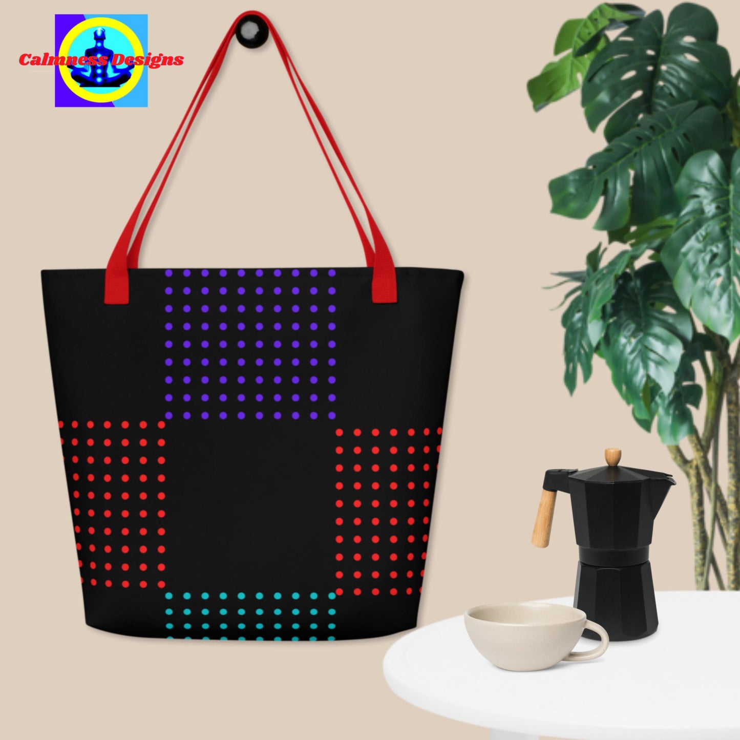 Calmness Designs, Dotted Colors, Designer's Styles, All-Over Print Large Tote Bag