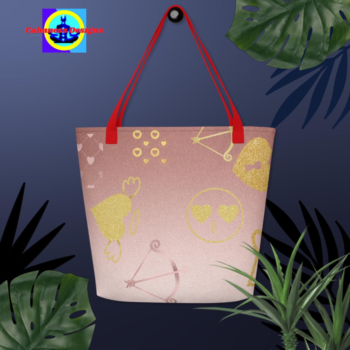 Golden Loves Locks & Keys, Hearts, All-Over Print Large Tote Bag