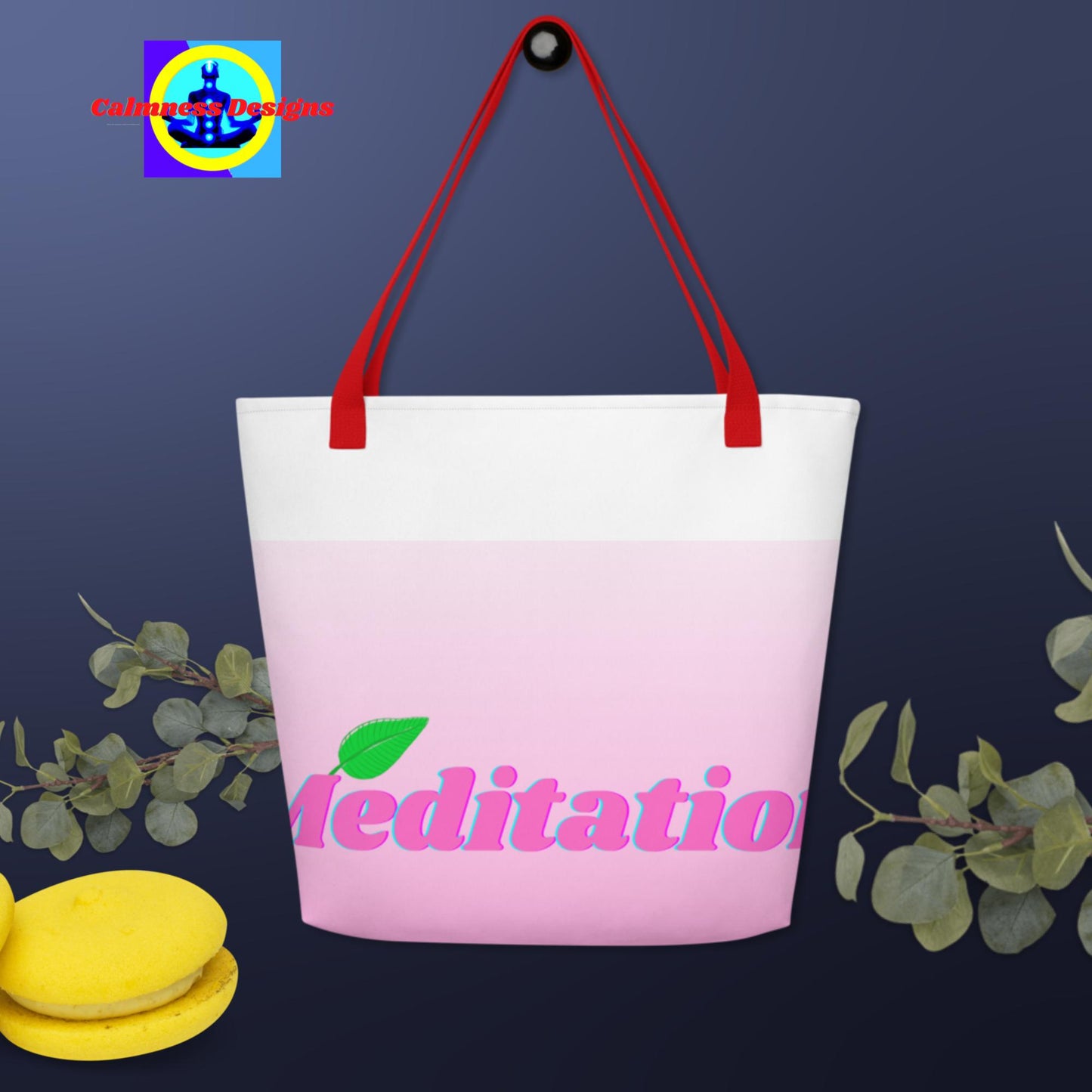 Meditation Designs, Green-Leaf, All-Over Print Large Tote Bag