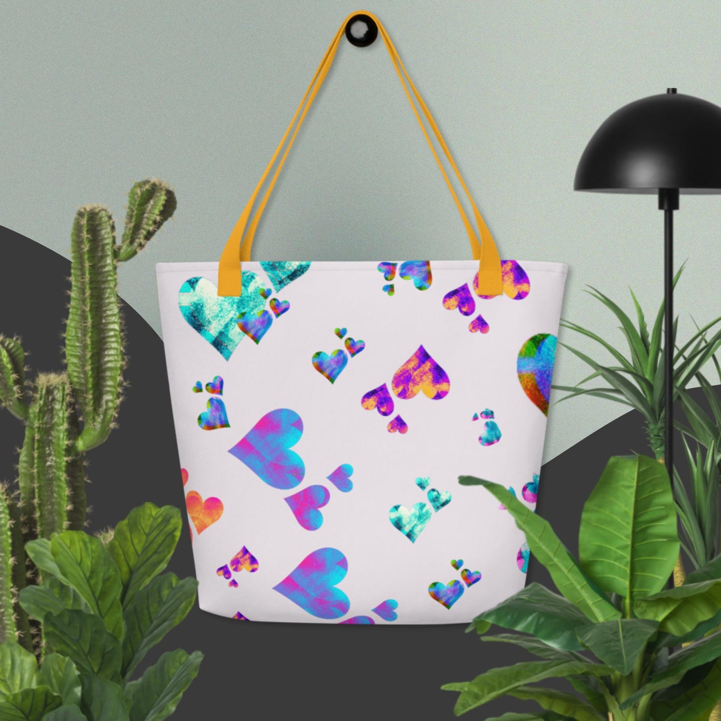 Static Hearts, All-Over Print Large Tote Bag