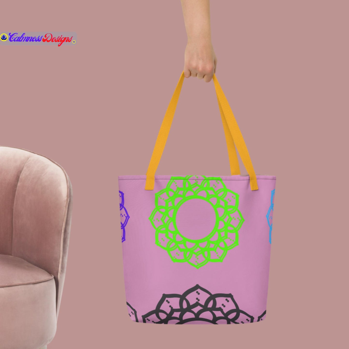 Dotted Lines Sahasrara Chakra Symbol, All-Over Print Large Tote Bag