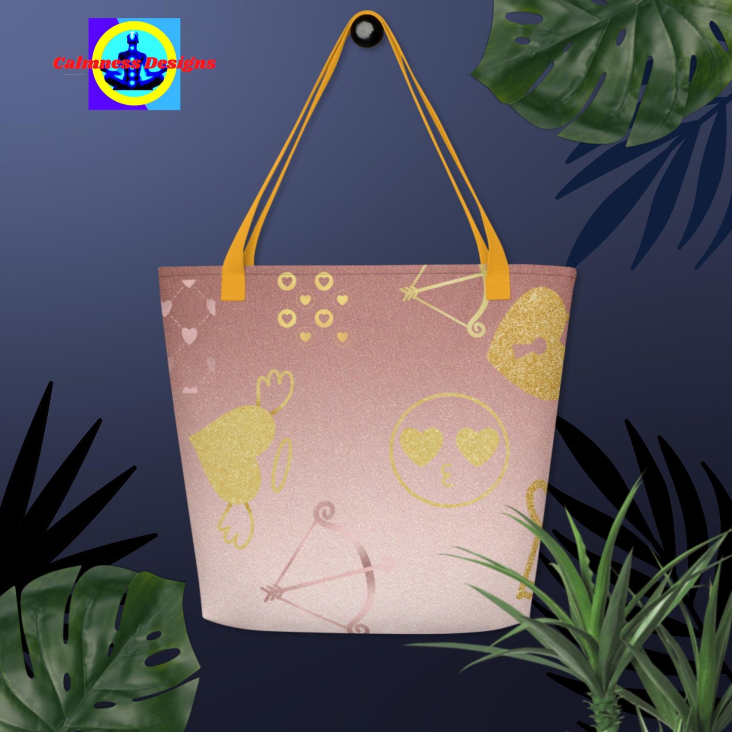 Golden Loves Locks & Keys, Hearts, All-Over Print Large Tote Bag