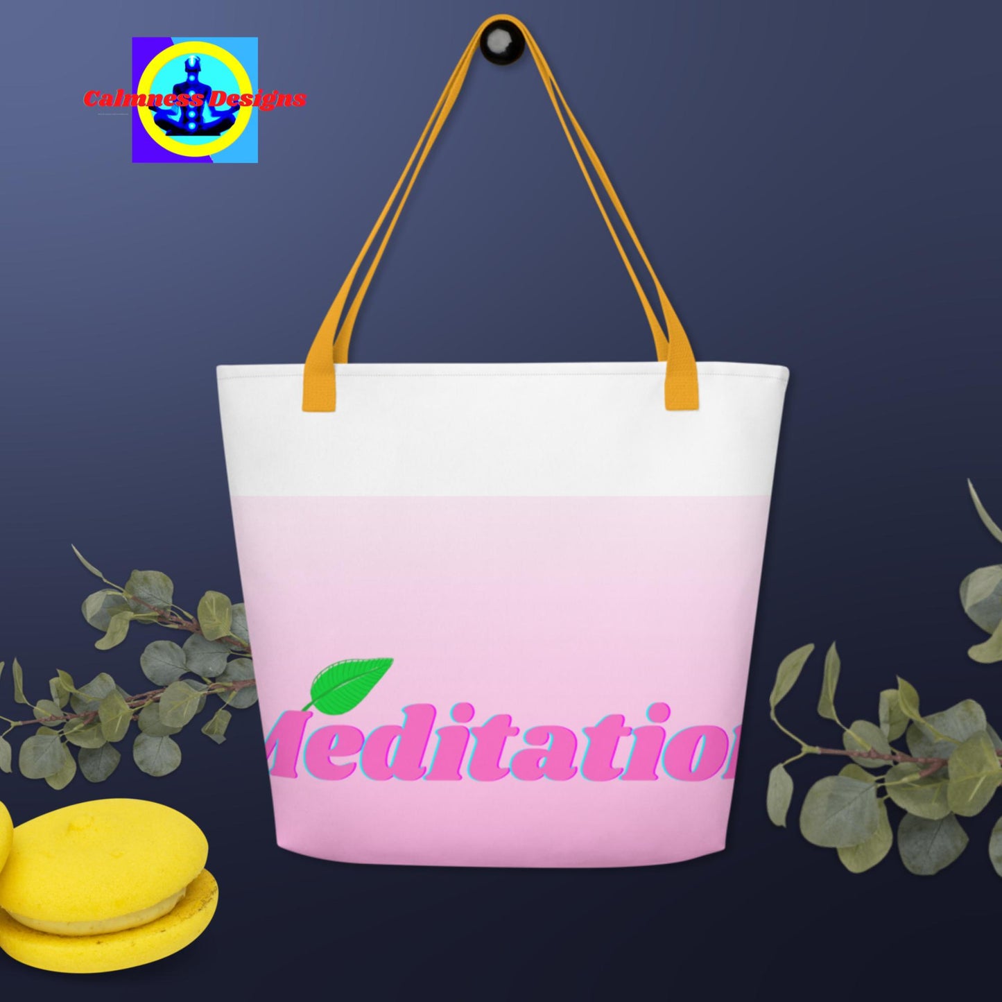 Meditation Designs, Green-Leaf, All-Over Print Large Tote Bag