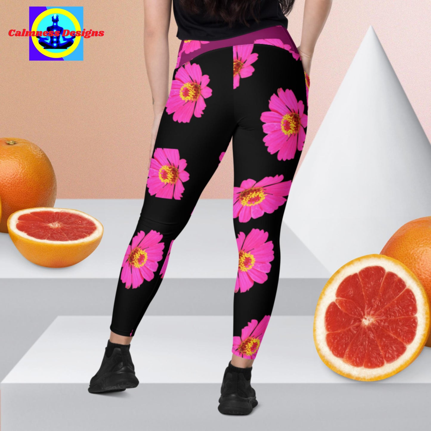 Organic Pink-Roses, Leggings with pockets