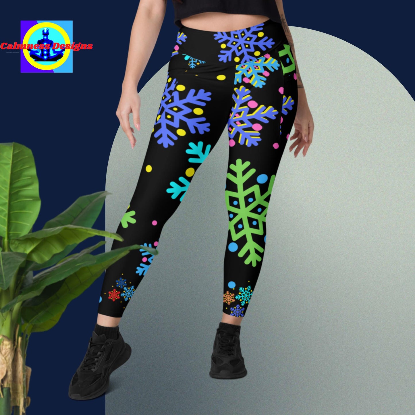 Christmas Elements Snow Flakes, Leggings with pockets