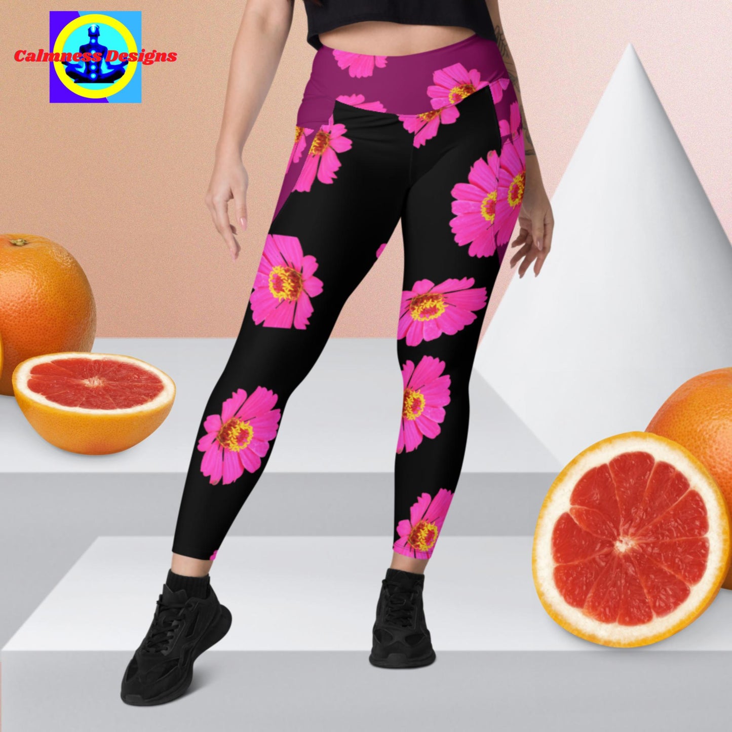 Organic Pink-Roses, Leggings with pockets