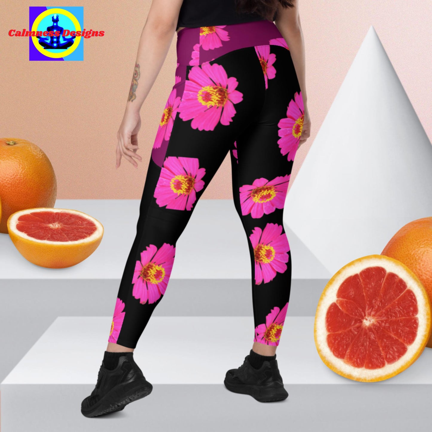 Organic Pink-Roses, Leggings with pockets