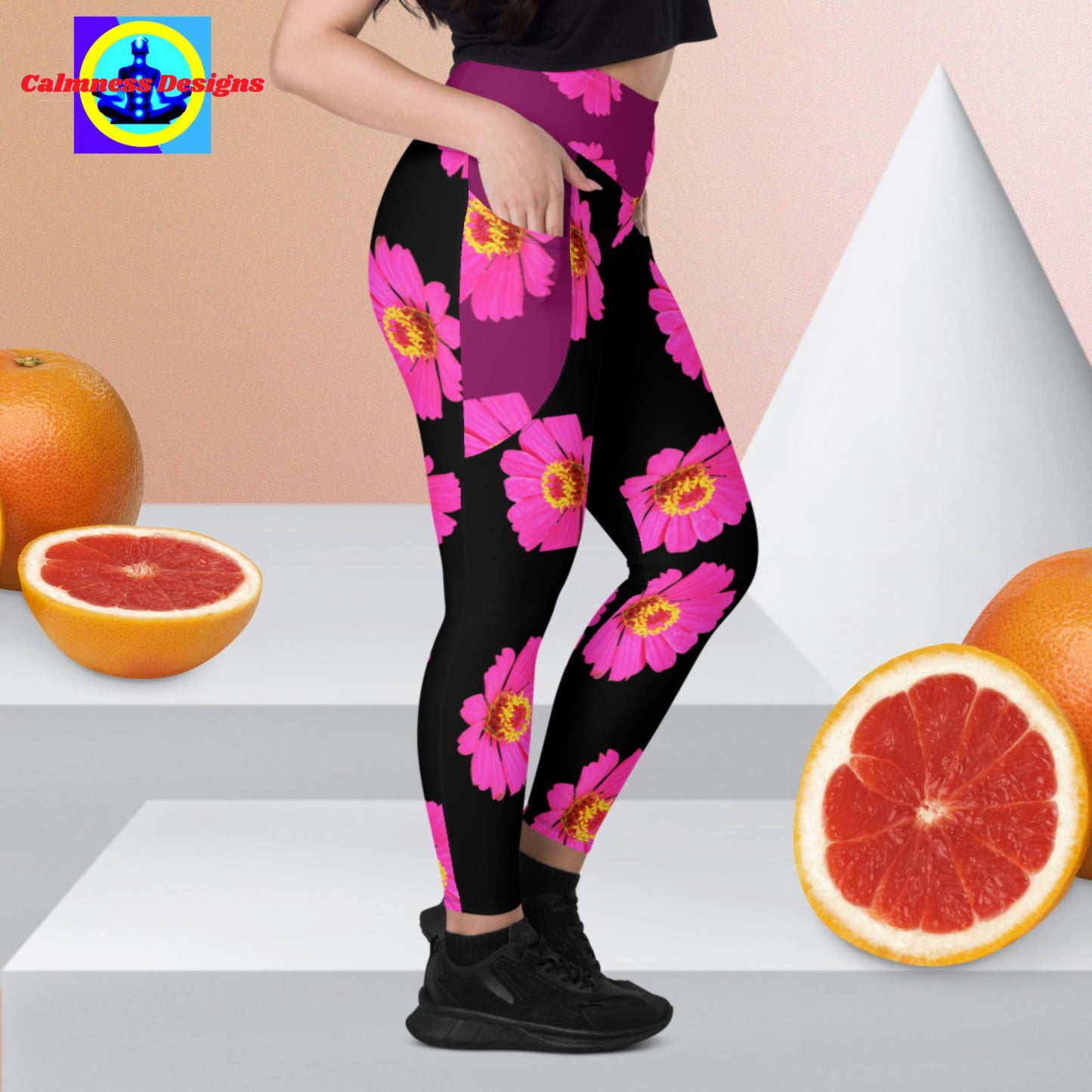 Organic Pink-Roses, Leggings with pockets