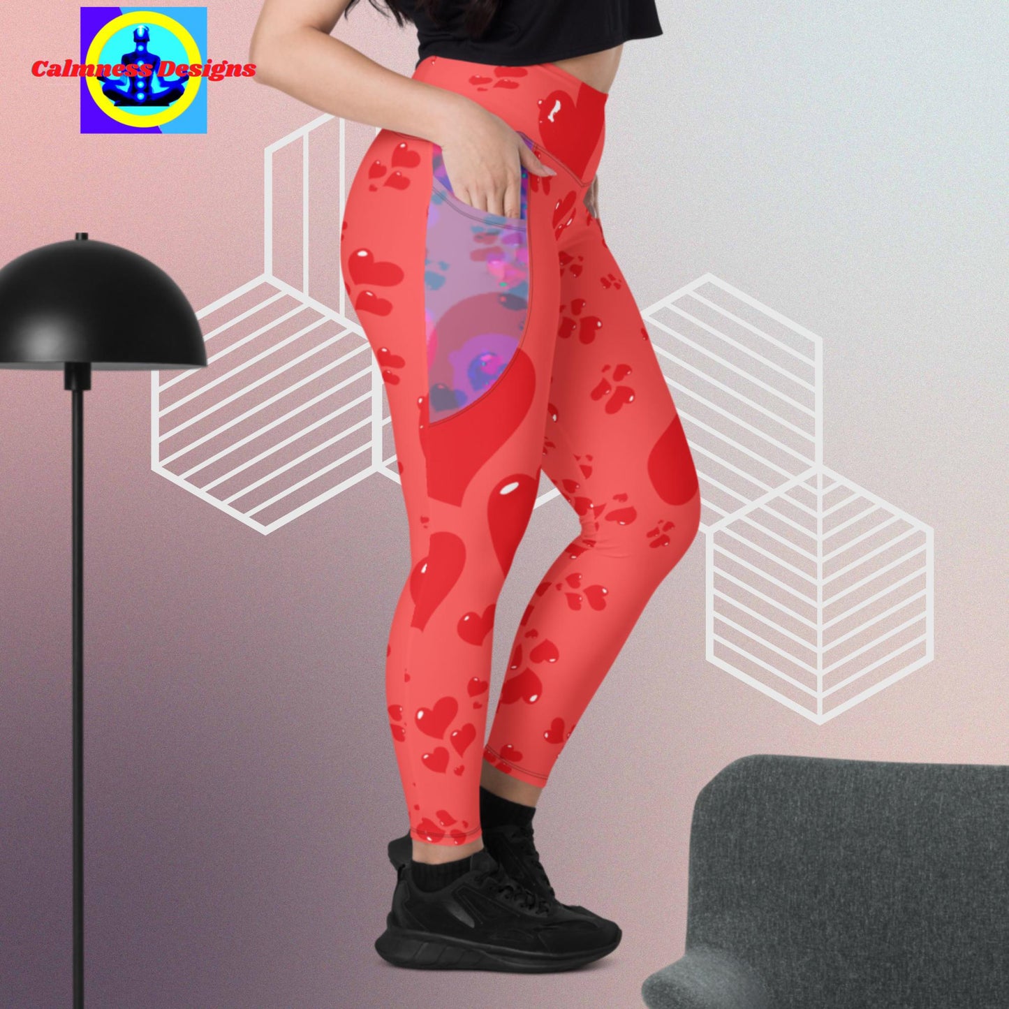 Red-Hearts for Valentines, Leggings with pockets