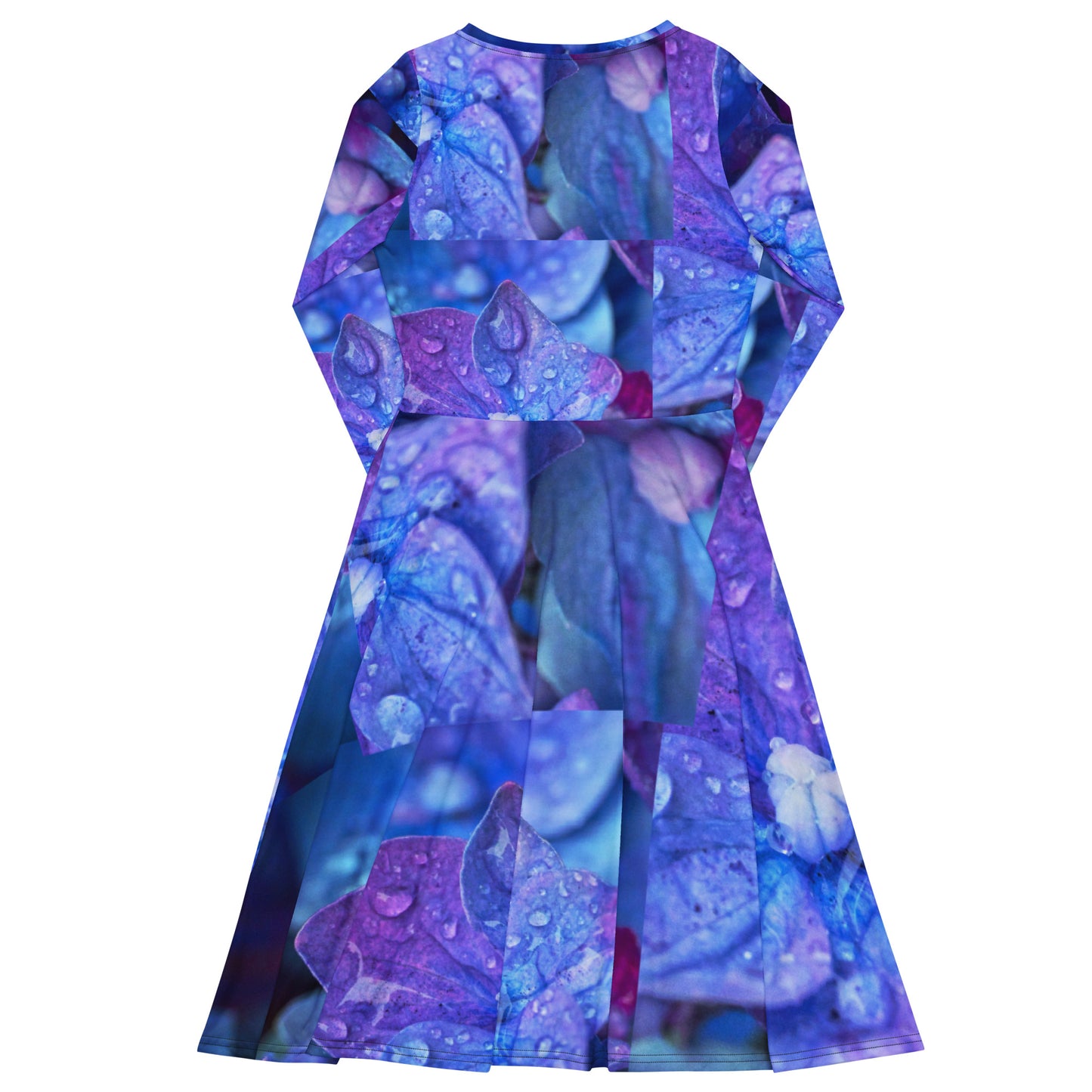 Wet Hydrangea Flowers, All-over print long sleeve midi dress