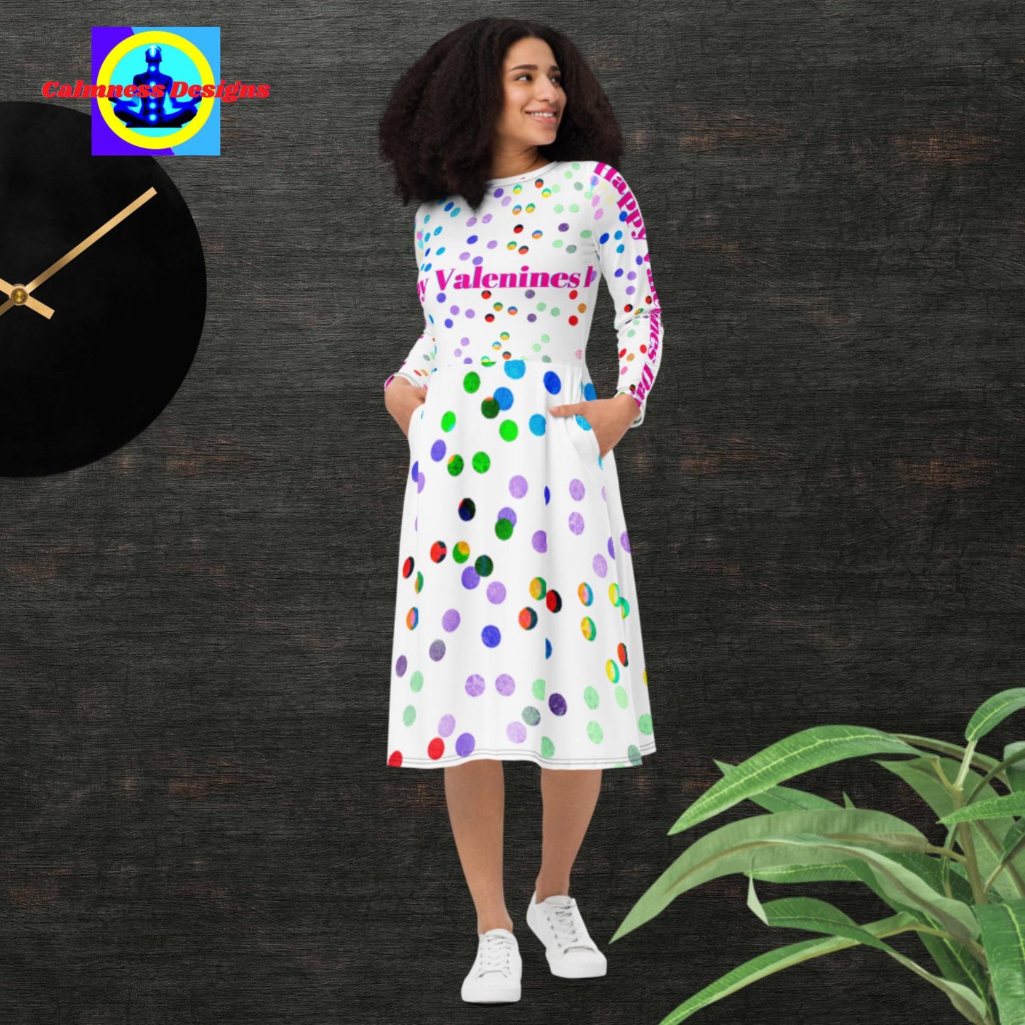 Happy Valentine's Day Hearts-Designs, All-over print long sleeve midi dress
