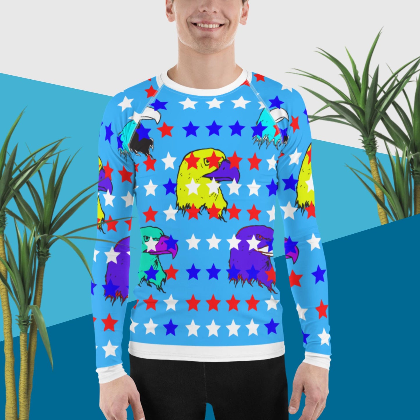 STARS, BALD-HEAD EAGLE,, Men's Rash Guard