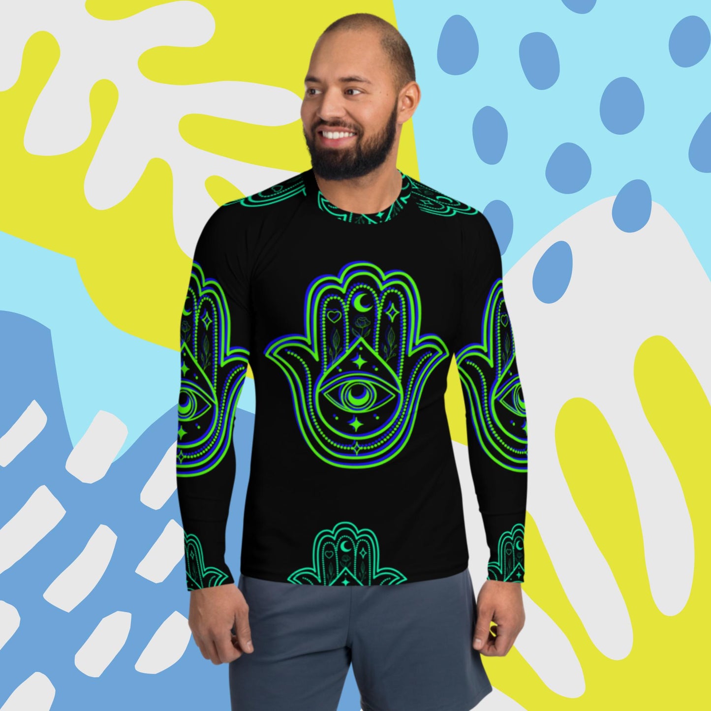 Desiign Hamsa Icon, for Protection,, Men's Rash Guard