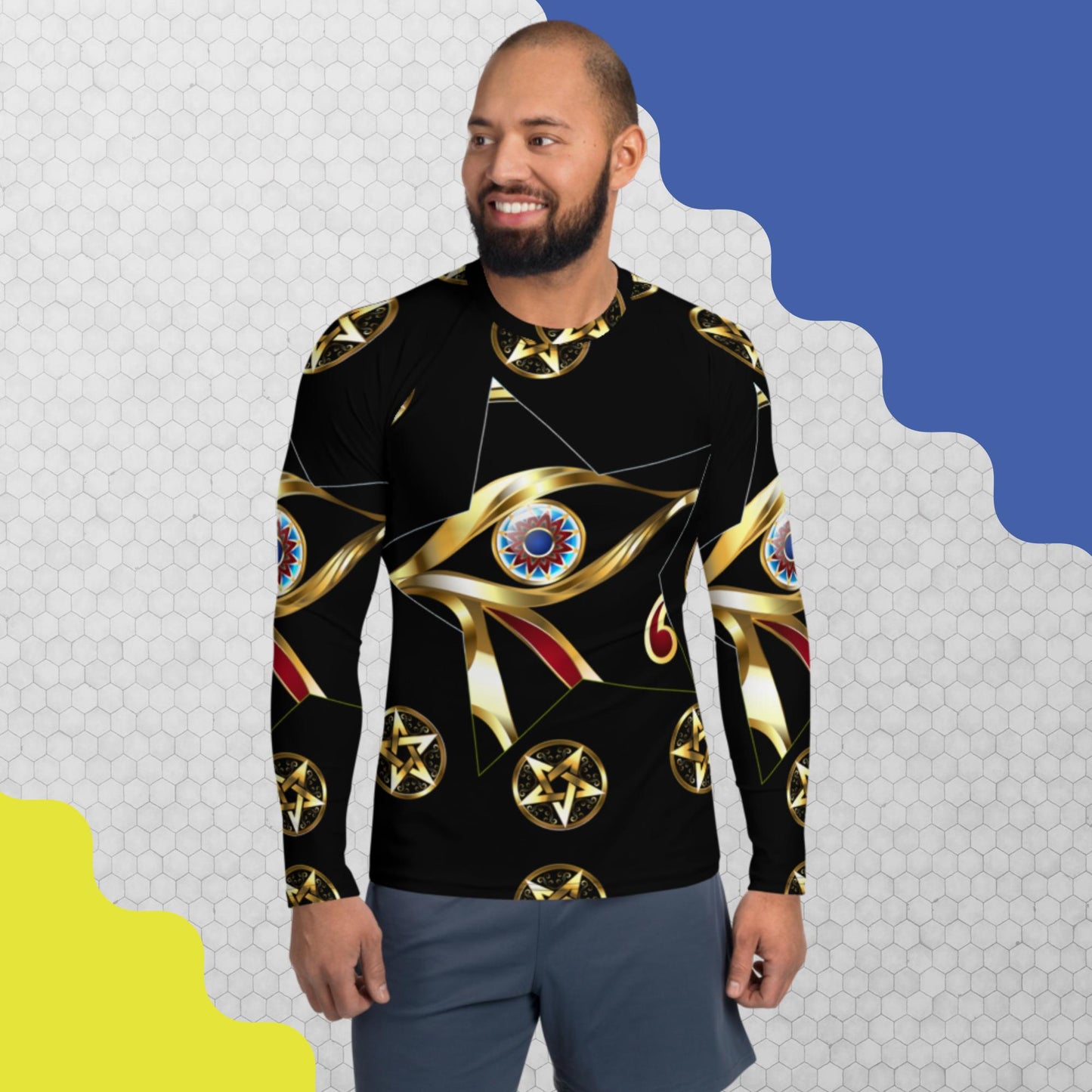 Gold Eye of Horus, Golden, eye, magic gold star,, Men's Rash Guard