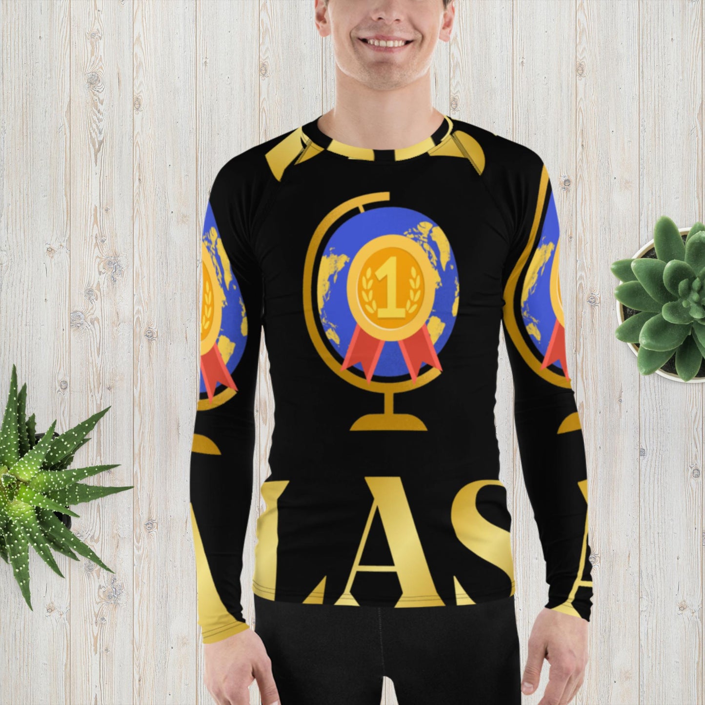 World Class, Golden, Crowns, Trophies, Number 1, Men's Rash Guard