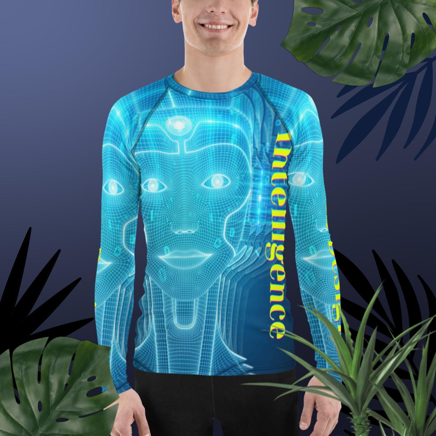 Robotic Cyborg Face, Representing Artificial Intelligence, Men's Rash Guard
