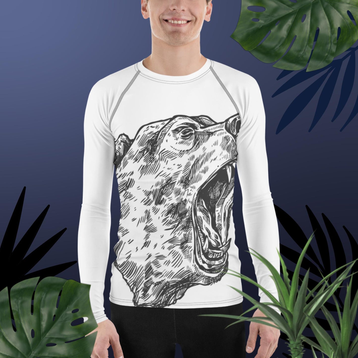 Grizzly Bear Roaring Head, Wild Men's Rash Guard