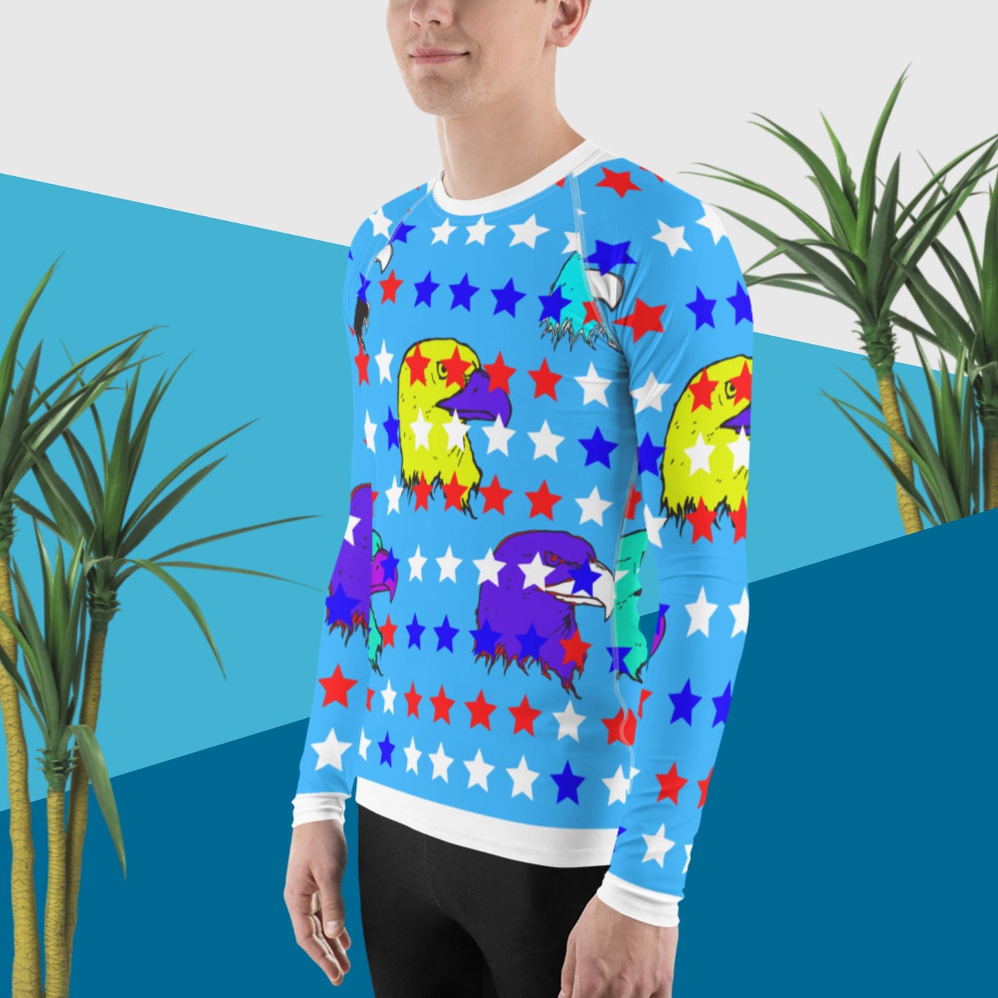 STARS, BALD-HEAD EAGLE,, Men's Rash Guard