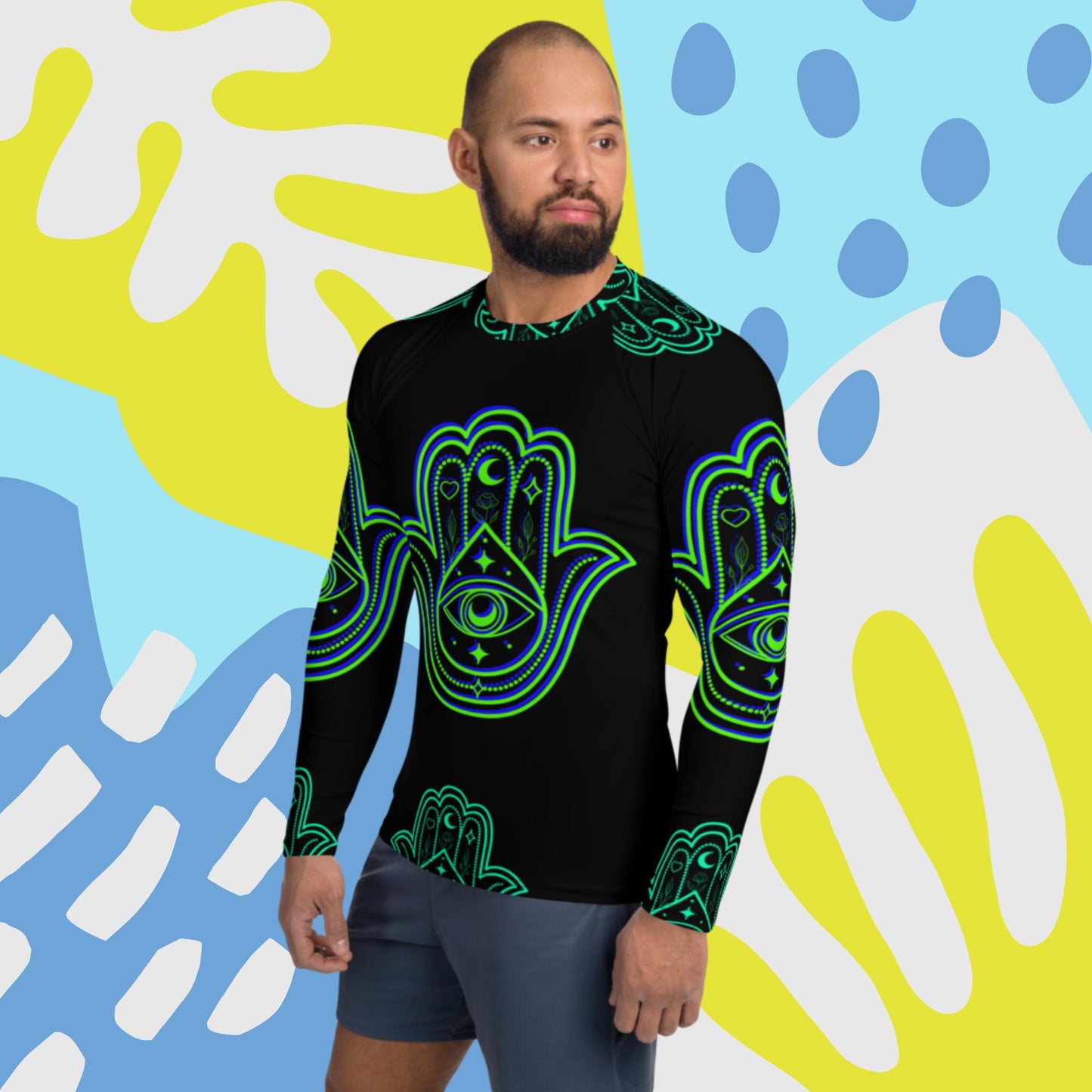 Desiign Hamsa Icon, for Protection,, Men's Rash Guard