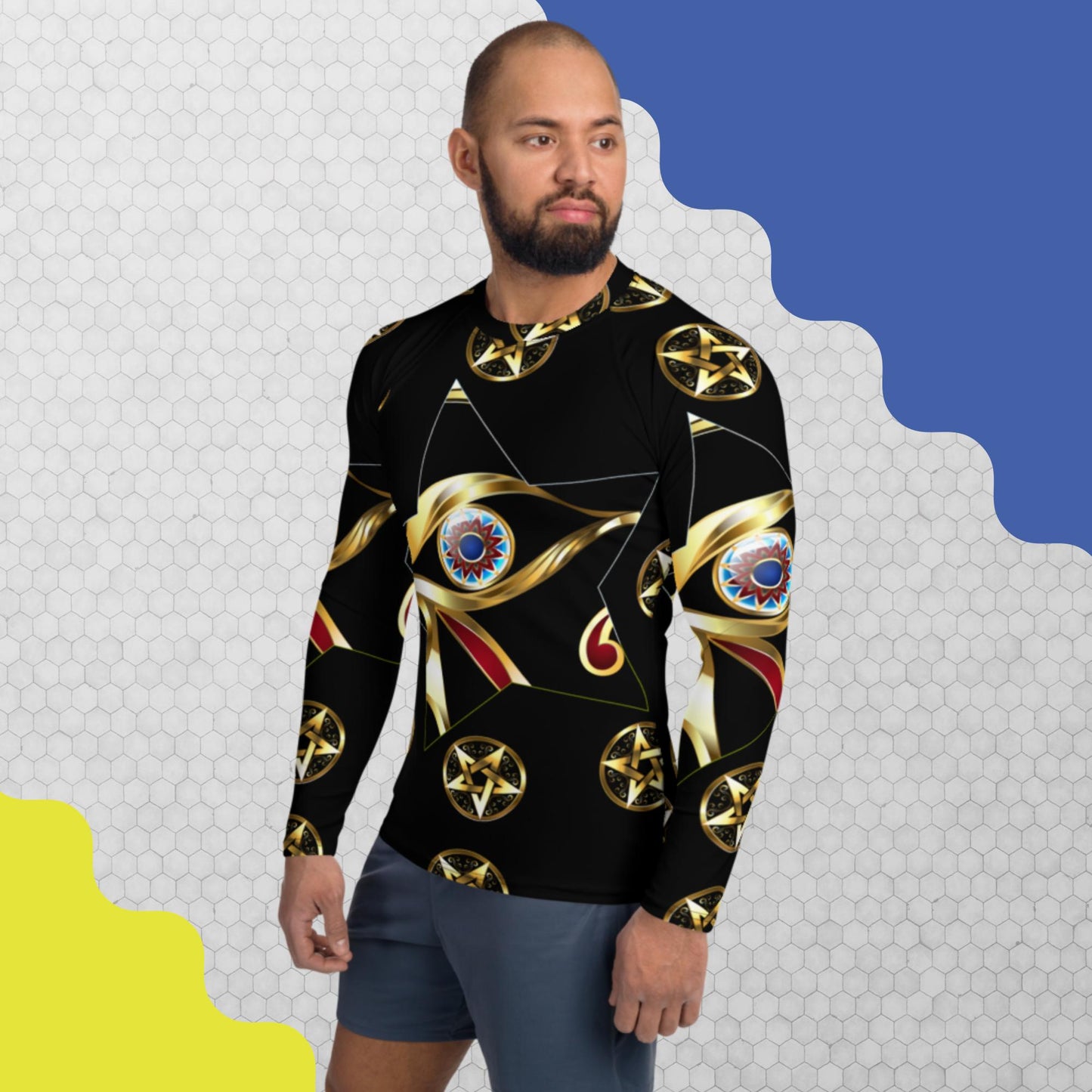Gold Eye of Horus, Golden, eye, magic gold star,, Men's Rash Guard