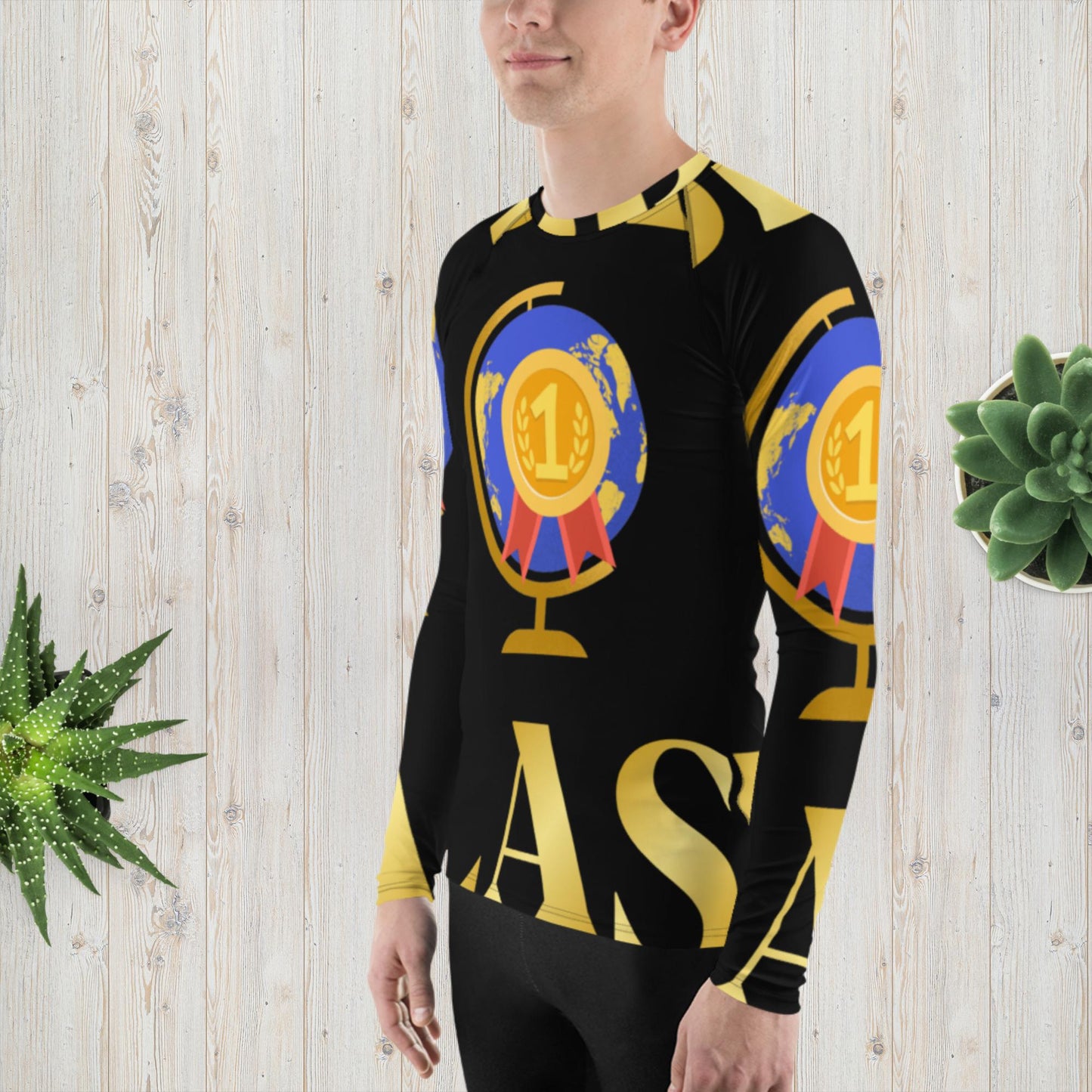 World Class, Golden, Crowns, Trophies, Number 1, Men's Rash Guard