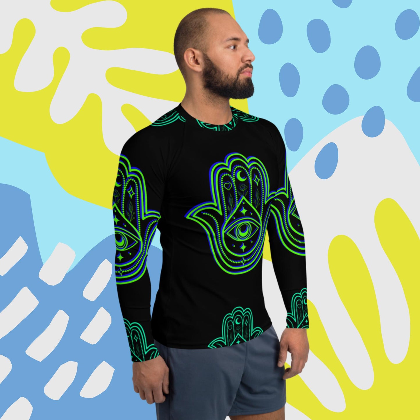 Desiign Hamsa Icon, for Protection,, Men's Rash Guard