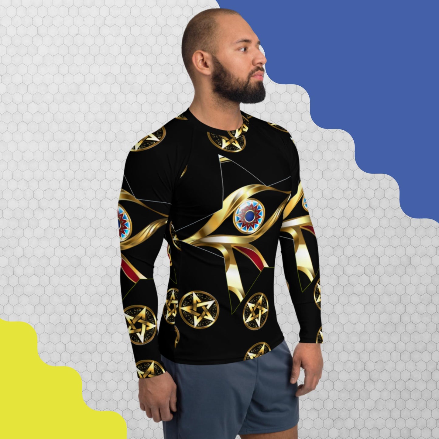 Gold Eye of Horus, Golden, eye, magic gold star,, Men's Rash Guard