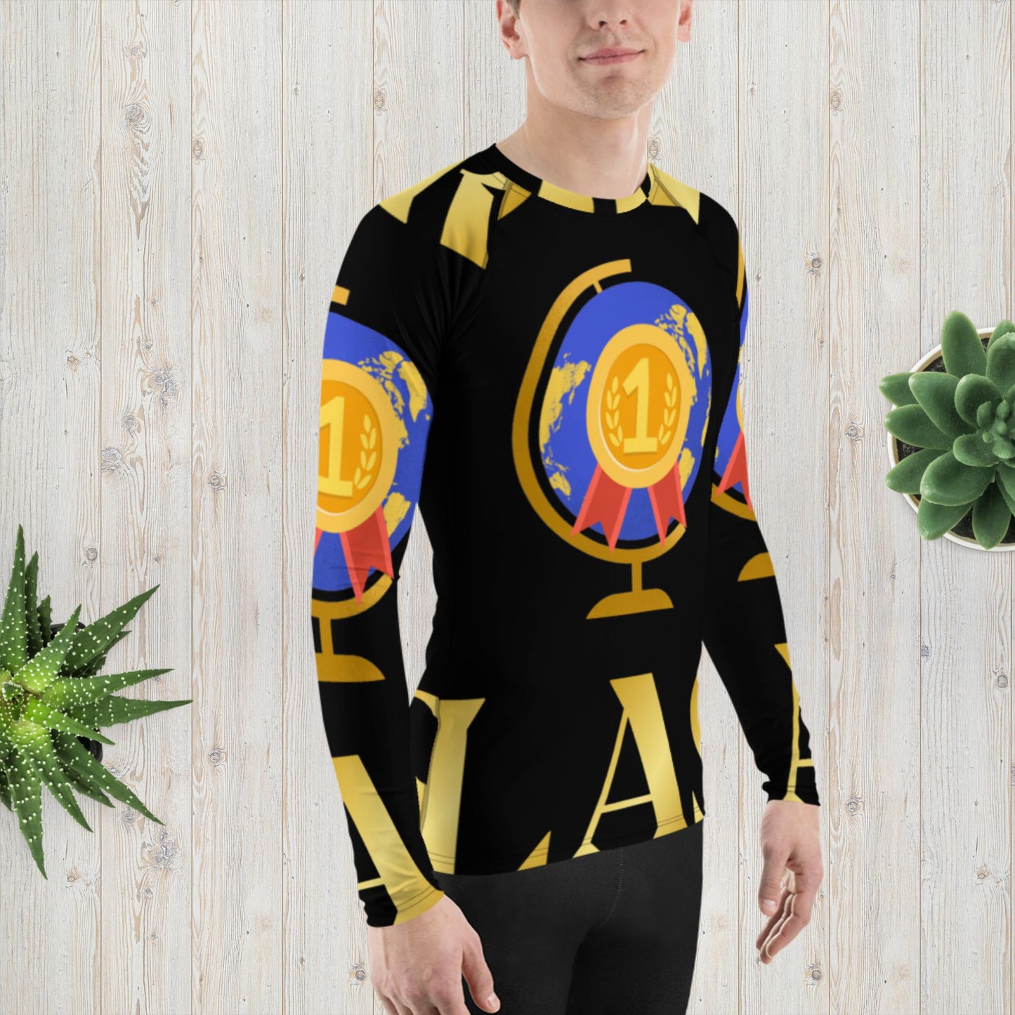 World Class, Golden, Crowns, Trophies, Number 1, Men's Rash Guard