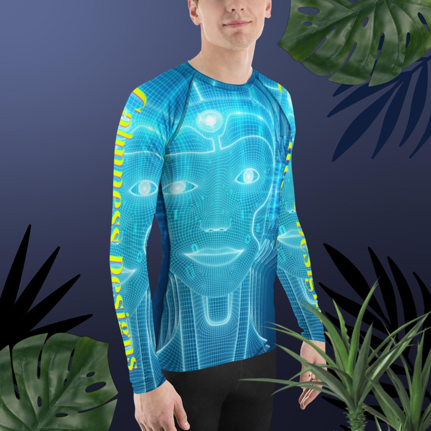 Robotic Cyborg Face, Representing Artificial Intelligence, Men's Rash Guard