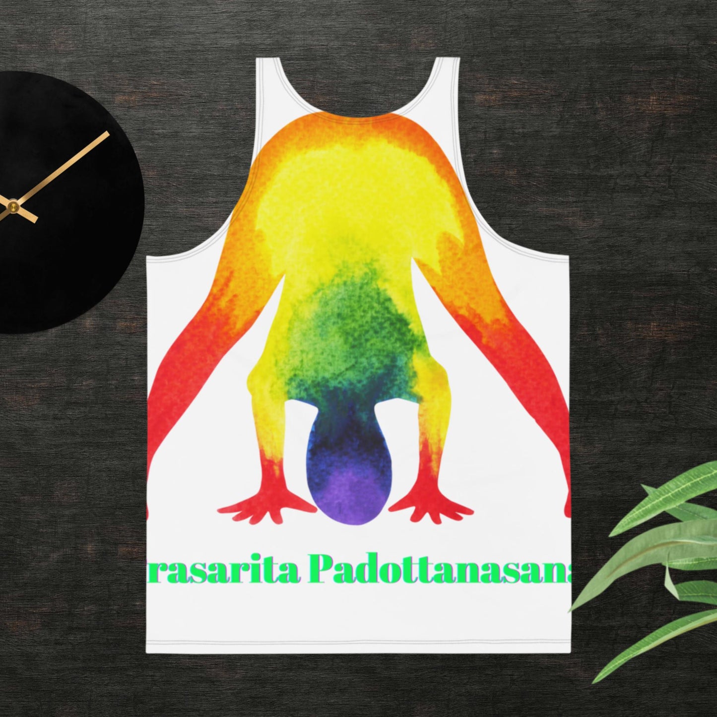 rainbow Woman Body in Wide Legged Forward Bend Pose Prasarita Padottanasana, unisex Tank Top