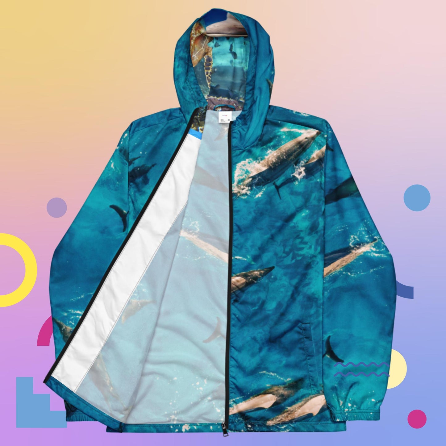 Swimming Dolphins, Water, Men’s windbreaker