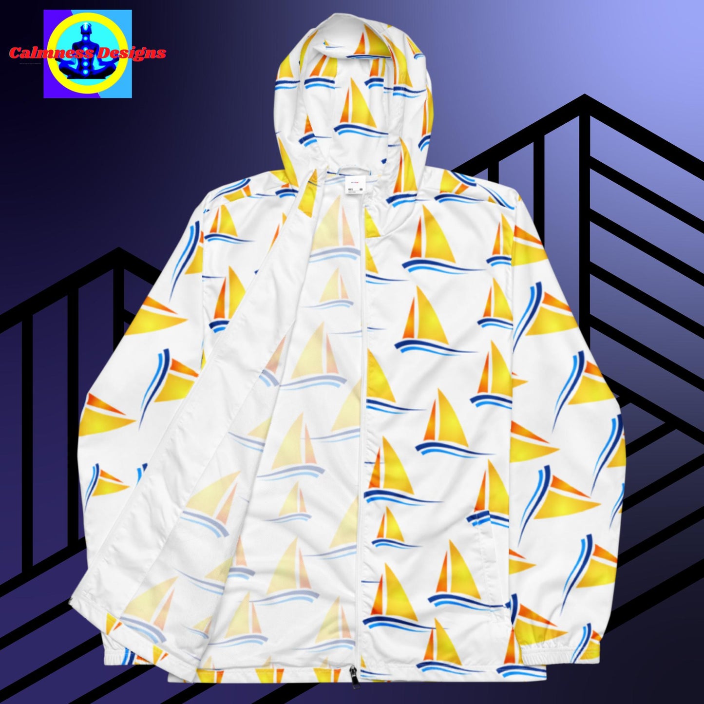 Sailing boats, Yellow sails, Blue Waves, Men’s windbreaker