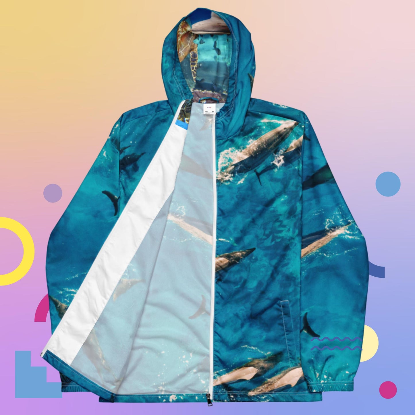 Swimming Dolphins, Water, Men’s windbreaker