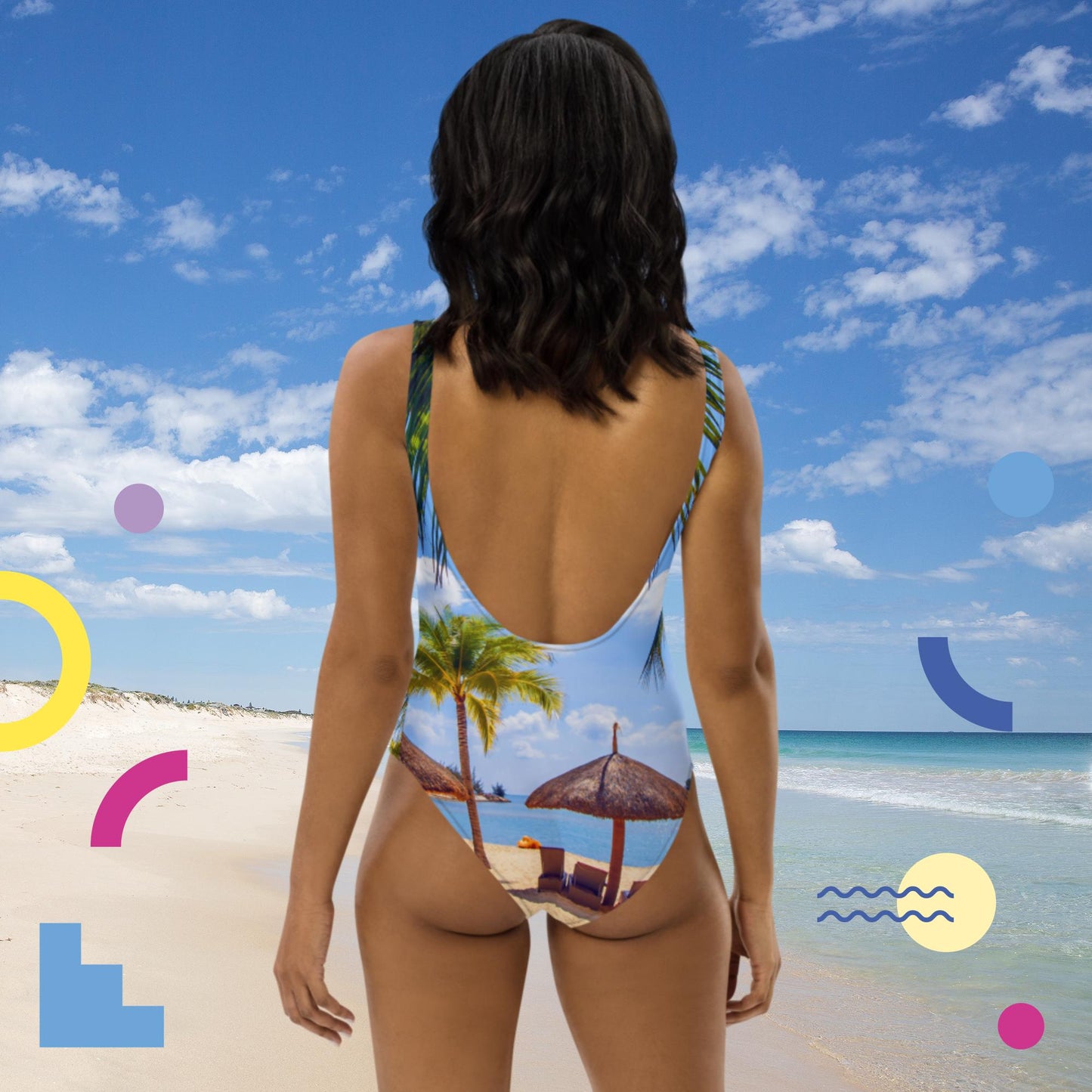 Cabanas-Huts Settings Beach, One-Piece Swimsuit