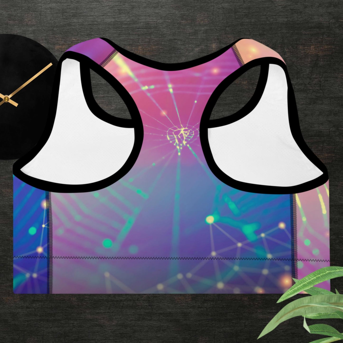 Network connection and technology concept, of spider web with lines and dots symbol, Padded Sports Bra
