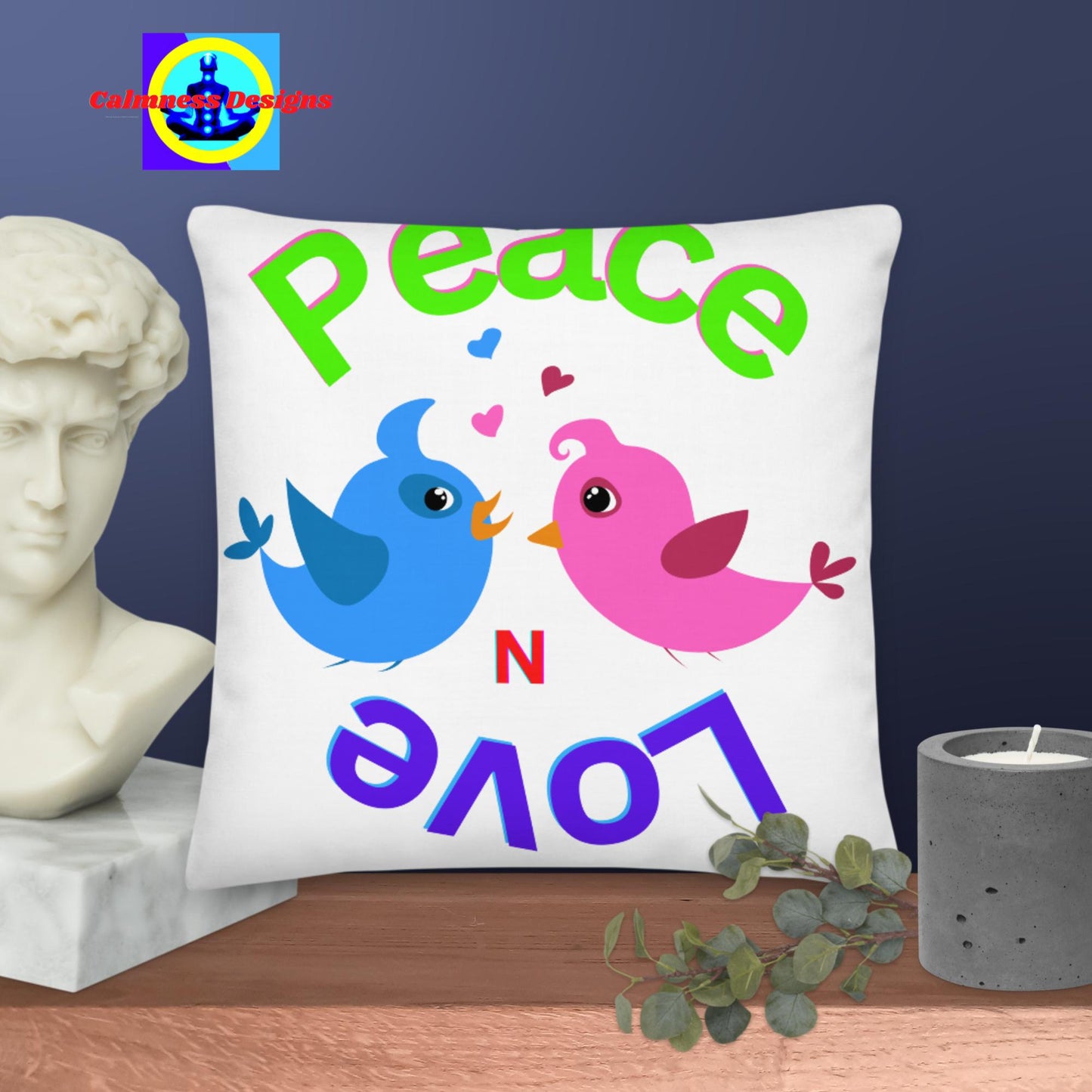 Peace N Love, Couple-Birds, in-Love, Premium Pillow