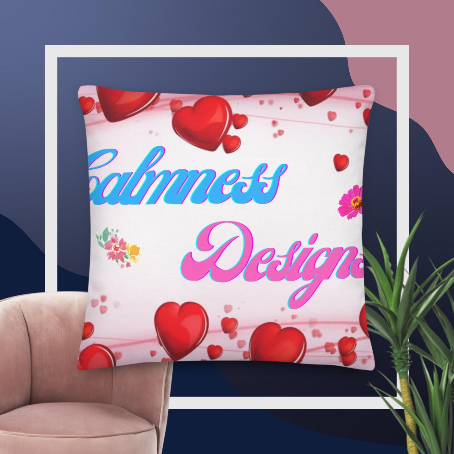 Calmness Designer Hearts, Roses, Premium Pillow