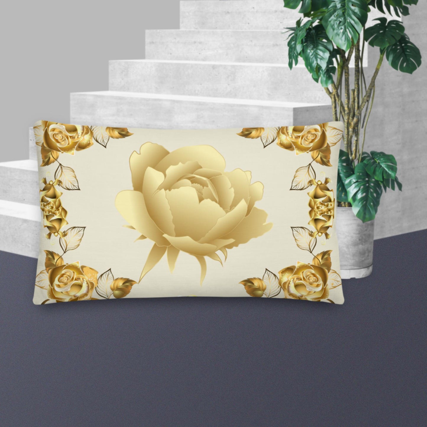 Simmetric Garland Of Gold Roses, Premium Pillow