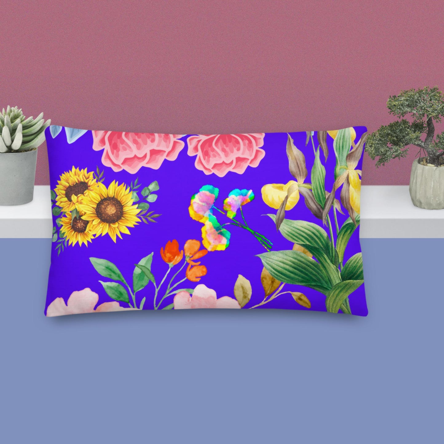 Calmness Designs Rose Blue Flowers,, Premium Pillow