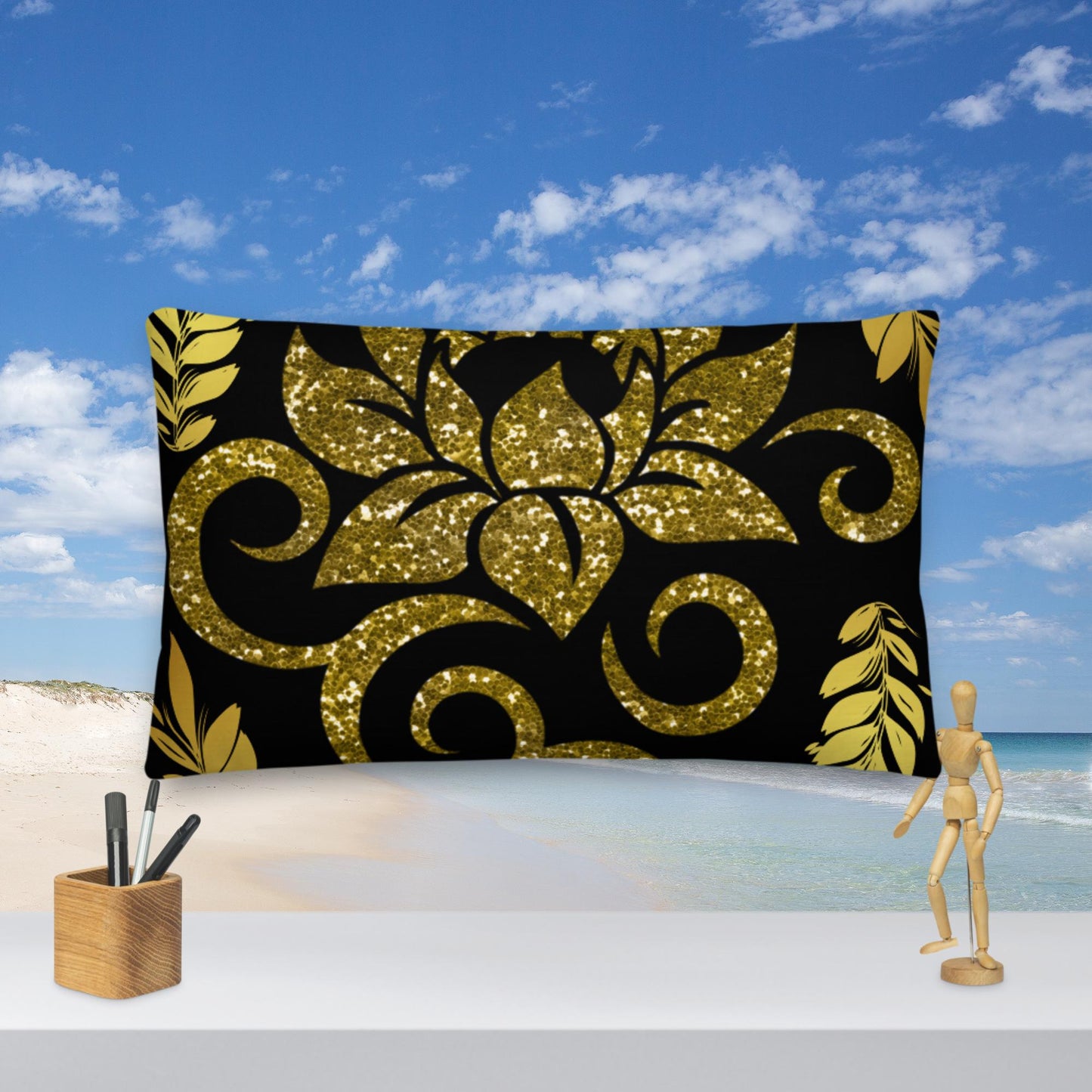Gold Glitter Lotus Flower, Premium Pillow