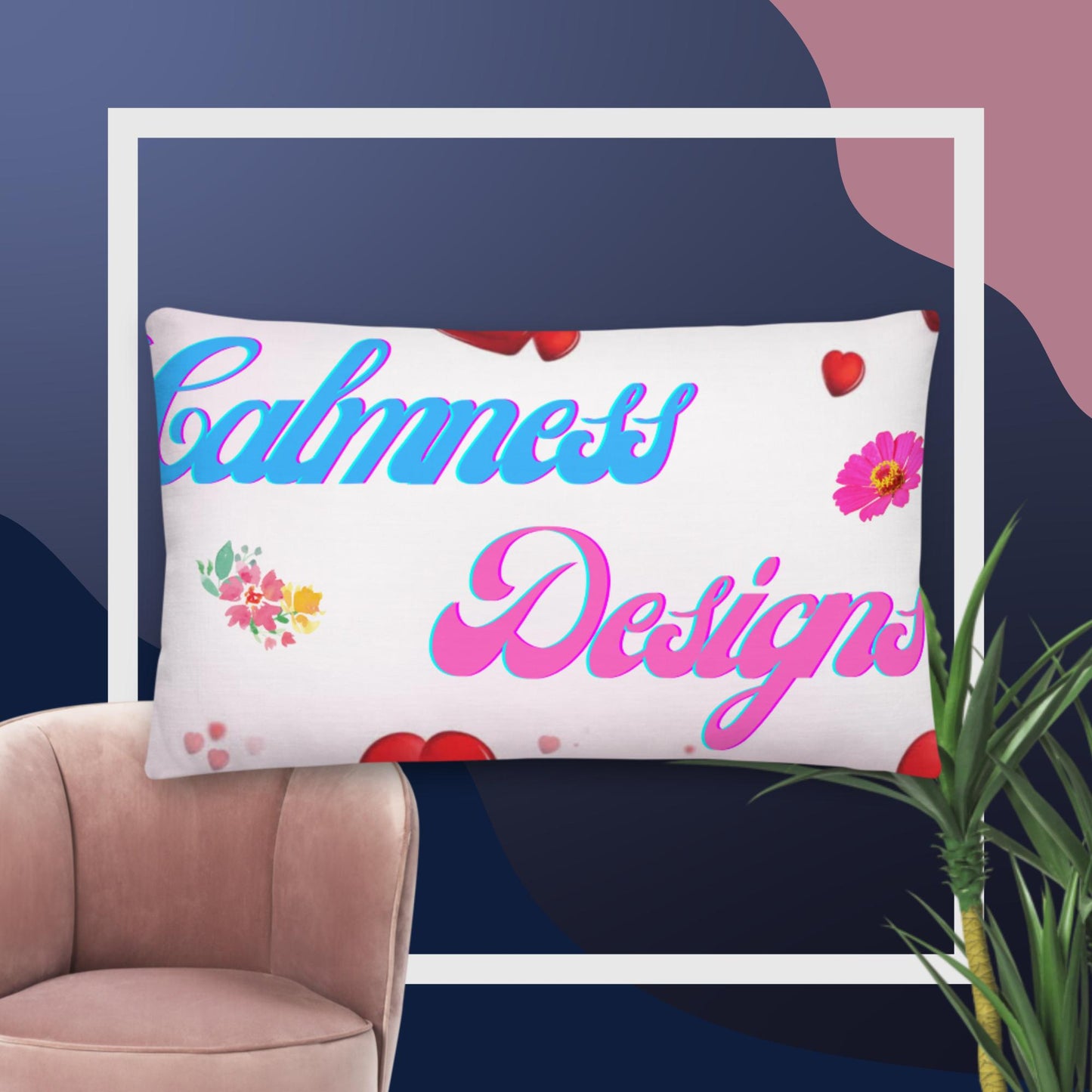 Calmness Designer Hearts, Roses, Premium Pillow