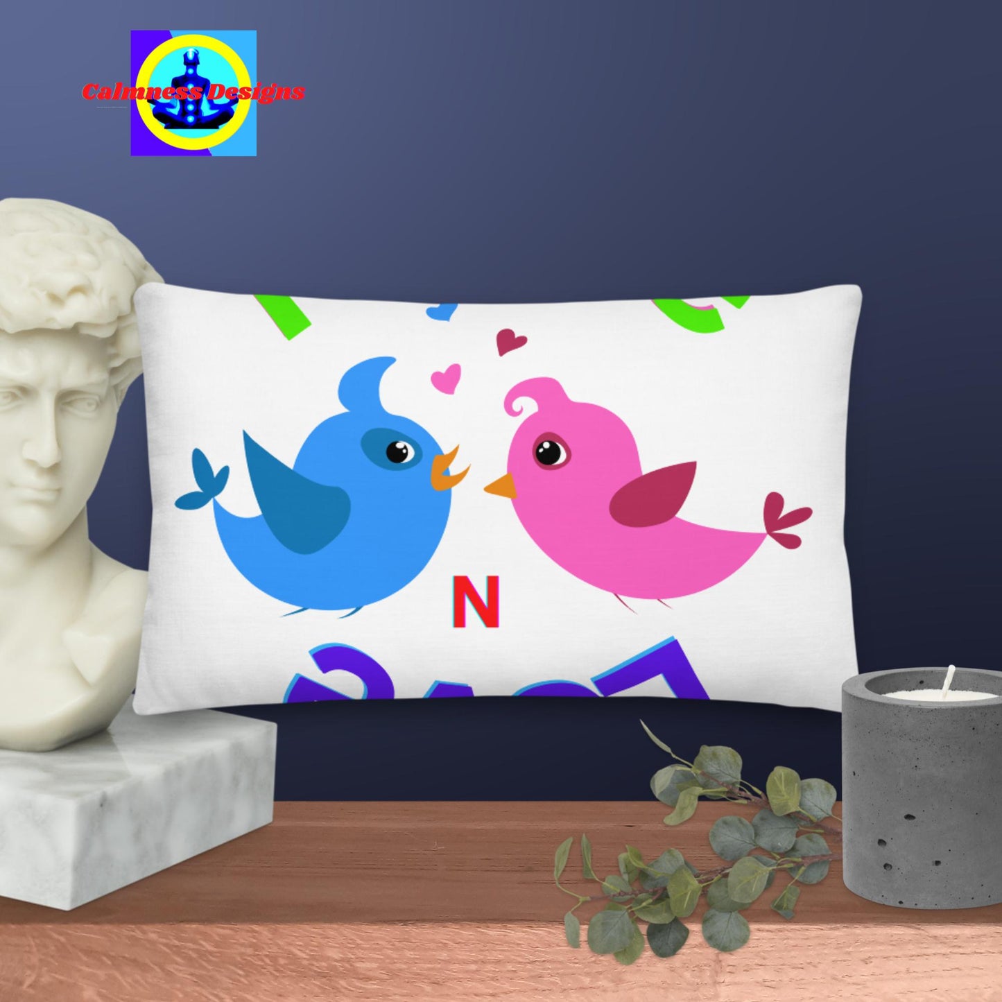 Peace N Love, Couple-Birds, in-Love, Premium Pillow
