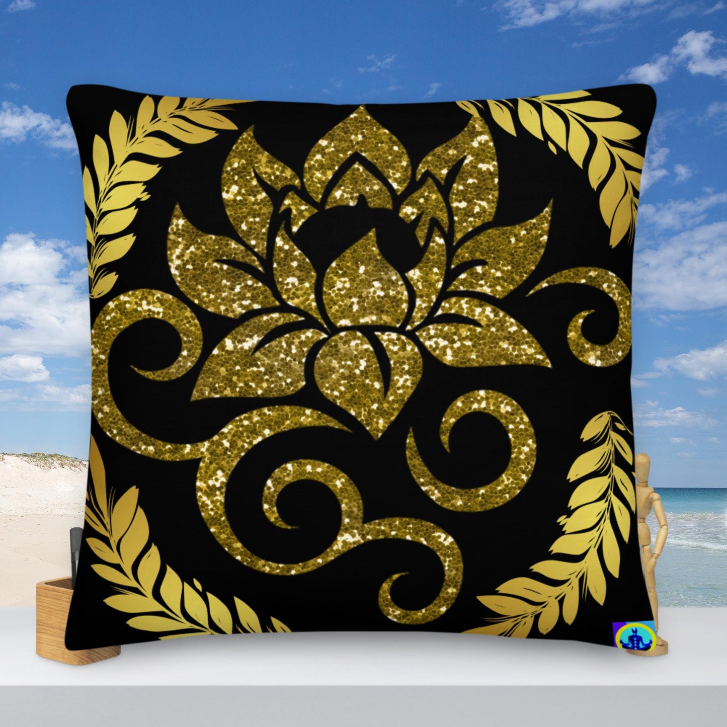 Gold Glitter Lotus Flower, Premium Pillow