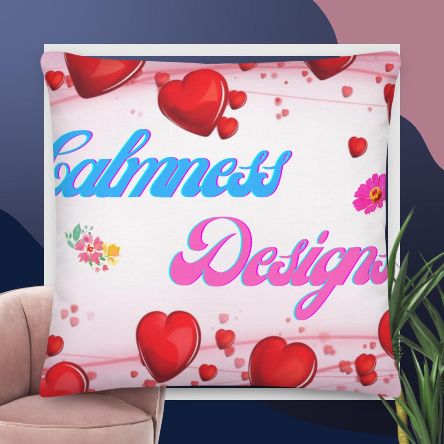 Calmness Designer Hearts, Roses, Premium Pillow